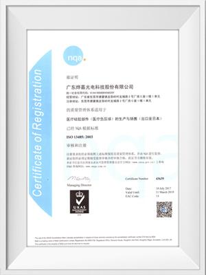 米兰·(milan)光电ISO13485荣誉证书（中文）